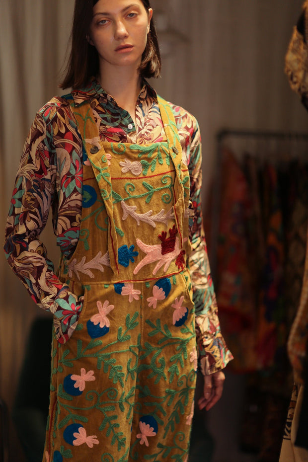 FREYA EMBROIDERED OVERALL MUSTARD