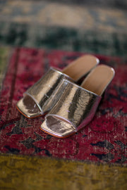 SILVER CRACKED METALLIC HEELED MULES PERRY