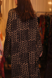 SILK WING KIMONO  PINA SILK BROWN GRID