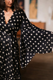BLACK POLKA DOT XL SILK KIMONO - sustainably made MOMO NEW YORK sustainable clothing, Kimono slow fashion