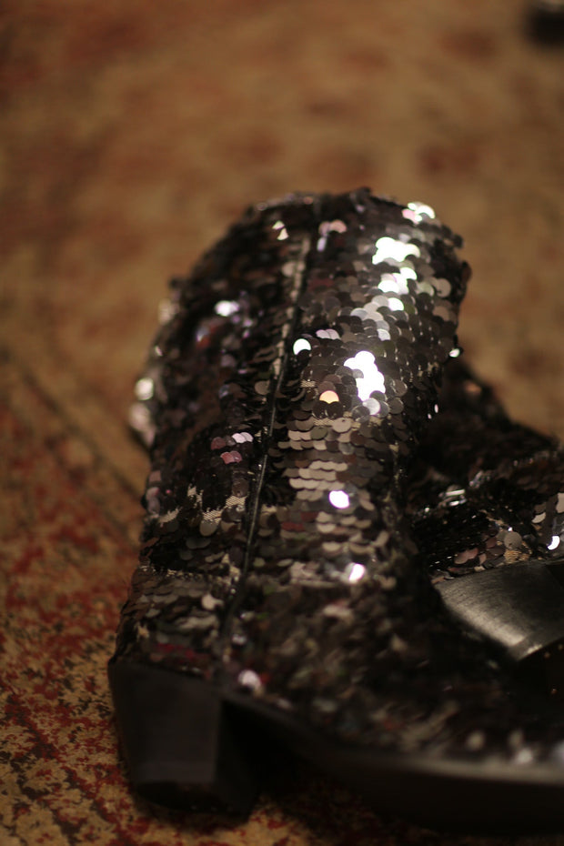 BLACK SEQUIN WESTERN BOOTS LUZINE - sustainably made MOMO NEW YORK sustainable clothing, boots slow fashion