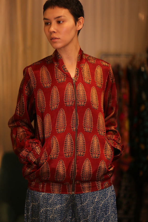 BOMBER JACKET SILK ANCHA LOLI - sustainably made MOMO NEW YORK sustainable clothing, bomberjacket slow fashion