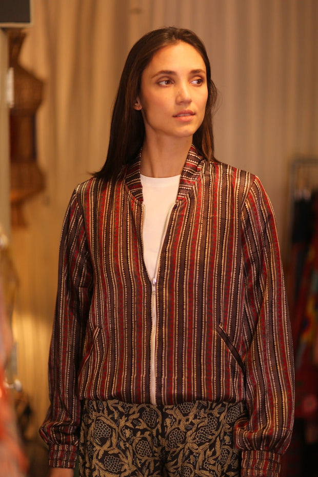 BOMBER JACKET SILK ANCHA QATARI - sustainably made MOMO NEW YORK sustainable clothing, bomberjacket slow fashion