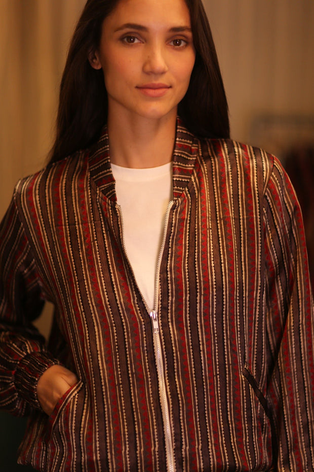 BOMBER JACKET SILK ANCHA QATARI - sustainably made MOMO NEW YORK sustainable clothing, bomberjacket slow fashion