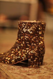 BROWN SEQUIN EMBROIDERED BOOTS - sustainably made MOMO NEW YORK sustainable clothing, boots slow fashion