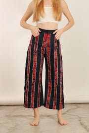 DENIM EMBROIDERED PATCHWORK STRIPE PANTS EMELIA - sustainably made MOMO NEW YORK sustainable clothing, slow fashion