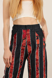 DENIM EMBROIDERED PATCHWORK STRIPE PANTS EMELIA - sustainably made MOMO NEW YORK sustainable clothing, slow fashion