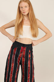 DENIM EMBROIDERED PATCHWORK STRIPE PANTS EMELIA - sustainably made MOMO NEW YORK sustainable clothing, slow fashion