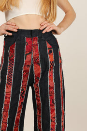 DENIM EMBROIDERED PATCHWORK STRIPE PANTS EMELIA - sustainably made MOMO NEW YORK sustainable clothing, slow fashion