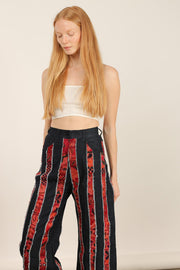 DENIM EMBROIDERED PATCHWORK STRIPE PANTS EMELIA - sustainably made MOMO NEW YORK sustainable clothing, slow fashion