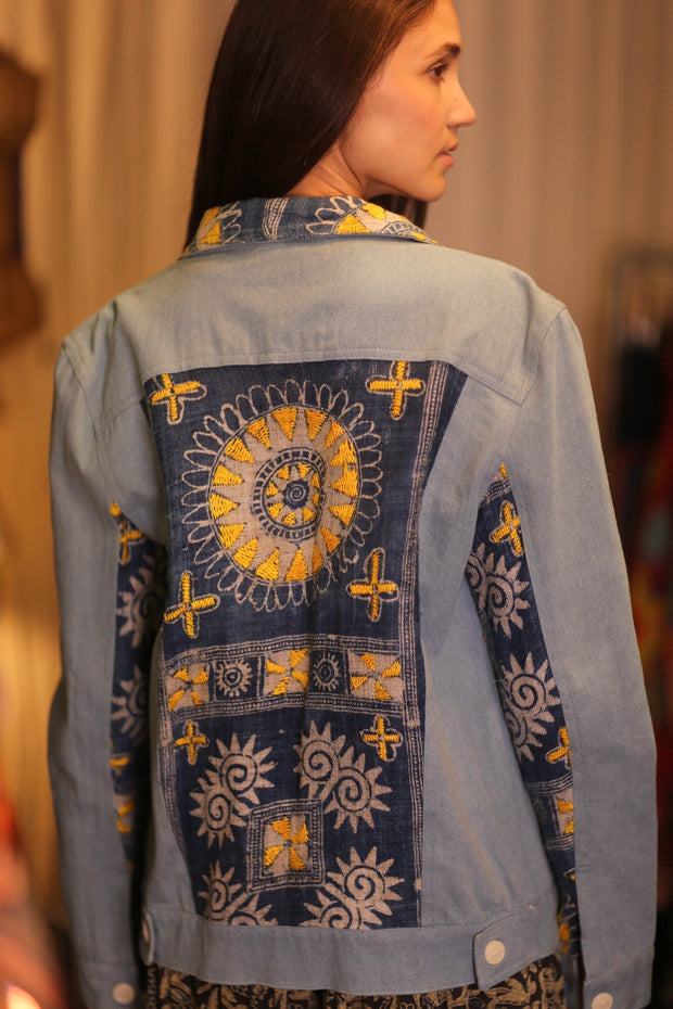 DENIM JACKET PATCHWORK RURA - sustainably made MOMO NEW YORK sustainable clothing, coatandjacket slow fashion