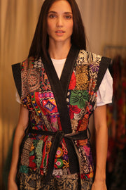DENIM VEST PATCHWORK HELAE - sustainably made MOMO NEW YORK sustainable clothing, kimono slow fashion