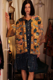 EMBROIDERED KANTHA KIMONO MONTY BEACH TONES - sustainably made MOMO NEW YORK sustainable clothing, embellished slow fashion
