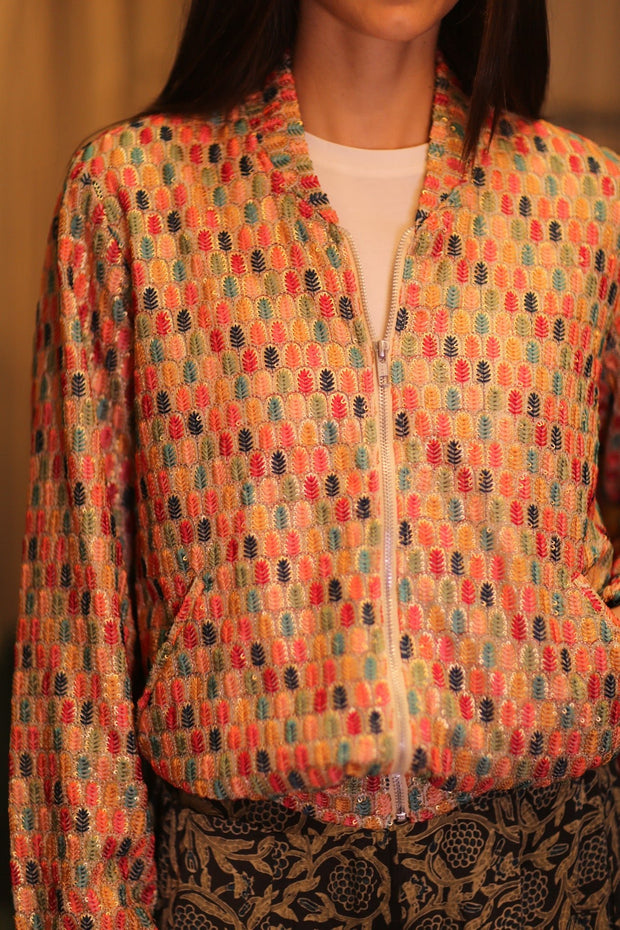 EMBROIDERED SILK BOMBER JACKET ANCHA CASEY - sustainably made MOMO NEW YORK sustainable clothing, bomberjacket slow fashion