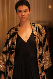 EMBROIDERED SILK KIMONO BLACKGOLD - sustainably made MOMO NEW YORK sustainable clothing, kimono slow fashion