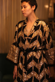 EMBROIDERED SILK KIMONO BLACKGOLD - sustainably made MOMO NEW YORK sustainable clothing, kimono slow fashion