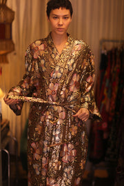 EMBROIDERED SILK KIMONO FLOWERS GOLDEN - sustainably made MOMO NEW YORK sustainable clothing, kimono slow fashion