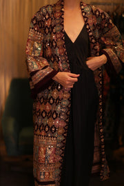 EMBROIDERED SILK RED KIMONO JORI - sustainably made MOMO NEW YORK sustainable clothing, kimono slow fashion