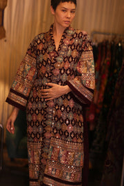 EMBROIDERED SILK RED KIMONO JORI - sustainably made MOMO NEW YORK sustainable clothing, kimono slow fashion