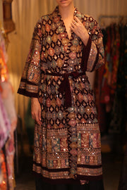 EMBROIDERED SILK RED KIMONO JORI - sustainably made MOMO NEW YORK sustainable clothing, kimono slow fashion