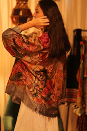 EMBROIDERED SILK SHORT KIMONO CARINE - sustainably made MOMO NEW YORK sustainable clothing, kimono slow fashion