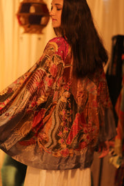 EMBROIDERED SILK SHORT KIMONO CARINE - sustainably made MOMO NEW YORK sustainable clothing, kimono slow fashion