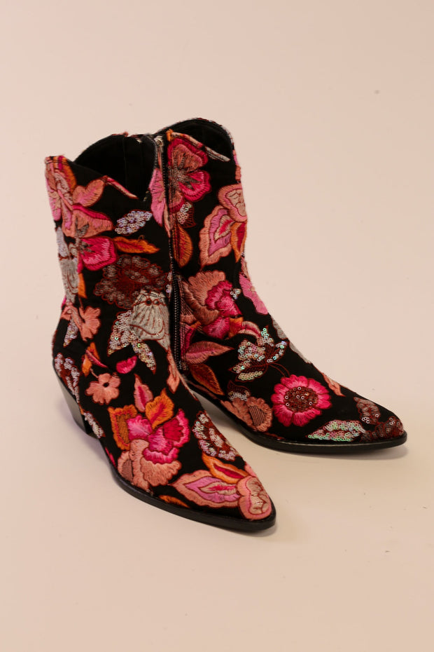 FLOWER SEQUIN EMBROIDERED BOOTS LISA - sustainably made MOMO NEW YORK sustainable clothing, slow fashion