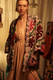 GINEVRA KANTHA EMBROIDERED KIMONO BURGUNDY - sustainably made MOMO NEW YORK sustainable clothing, embellished slow fashion