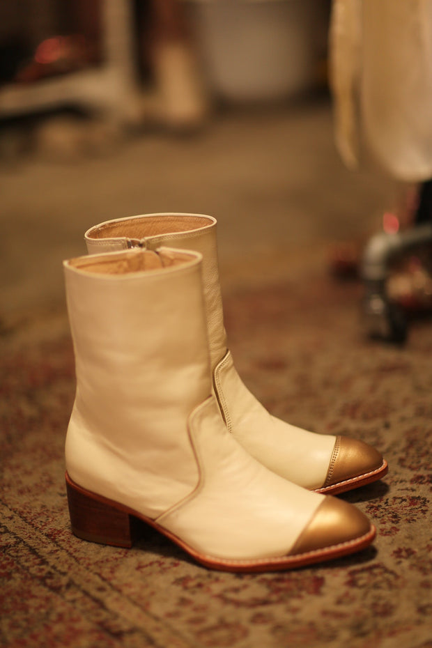 GOLD CAP CREAM BOOTS REYAL - sustainably made MOMO NEW YORK sustainable clothing, boots slow fashion