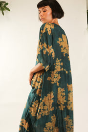 GREEN FLORAL PRINT KAFTAN DRESS GALLERY - sustainably made MOMO NEW YORK sustainable clothing, kafran slow fashion