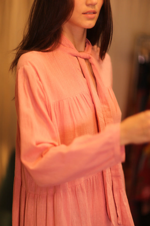 HANDWOVEN MAXI COTTON BUTTONED DRESS LOA NATALIA - sustainably made MOMO NEW YORK sustainable clothing, Boho Chic Dress slow fashion