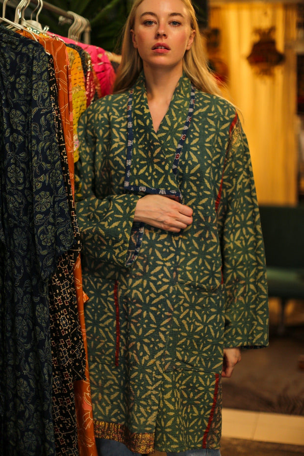 KANTHA INDIGO JACKET COAT CATALINA - sustainably made MOMO NEW YORK sustainable clothing, Coat slow fashion