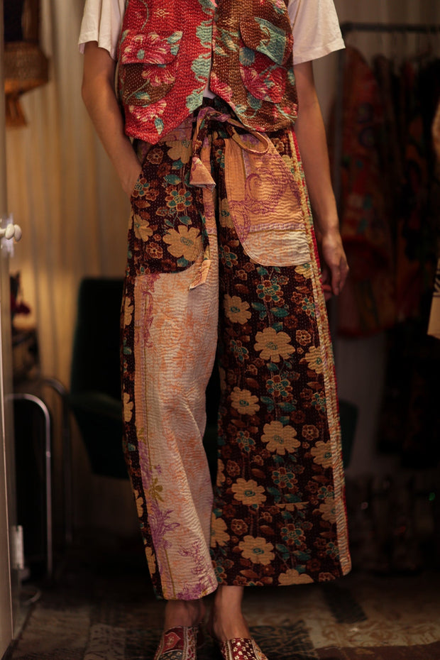 LENA KANTHA TROUSERS FLOWERS PATCHES - sustainably made MOMO NEW YORK sustainable clothing, embroidered slow fashion
