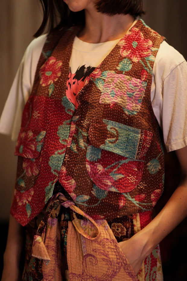 LENA KANTHA TROUSERS FLOWERS PATCHES - sustainably made MOMO NEW YORK sustainable clothing, embroidered slow fashion