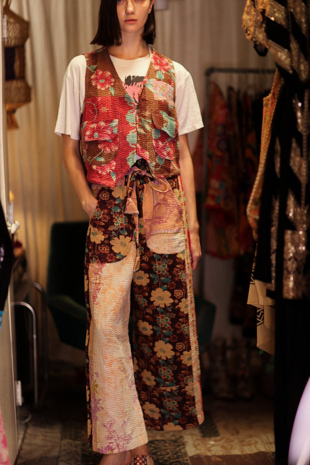 LENA KANTHA TROUSERS FLOWERS PATCHES - sustainably made MOMO NEW YORK sustainable clothing, embroidered slow fashion