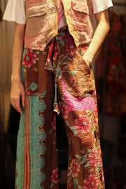 LENA KANTHA TROUSERS MINT CHOCOLATE - sustainably made MOMO NEW YORK sustainable clothing, embroidered slow fashion