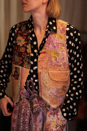 MARLENE PATCHWORK KANTHA GILET PEACH - sustainably made MOMO NEW YORK sustainable clothing, coatandjacket slow fashion