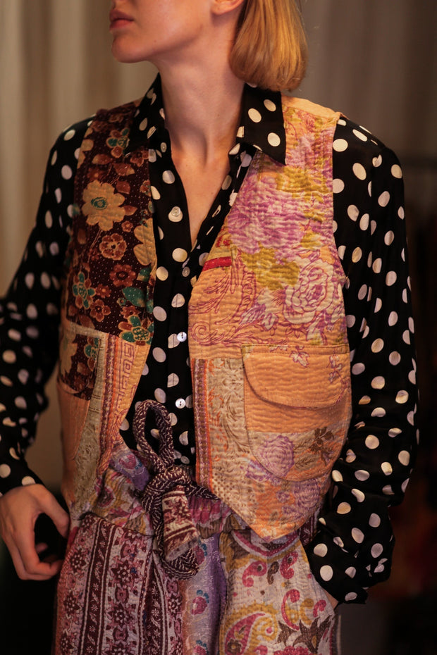 MARLENE PATCHWORK KANTHA GILET PEACH - sustainably made MOMO NEW YORK sustainable clothing, coatandjacket slow fashion