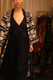 OLA EMBROIDERED SILK LONG KIMONO - sustainably made MOMO NEW YORK sustainable clothing, Embroidered Kimono slow fashion