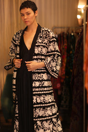OLA EMBROIDERED SILK LONG KIMONO - sustainably made MOMO NEW YORK sustainable clothing, Embroidered Kimono slow fashion