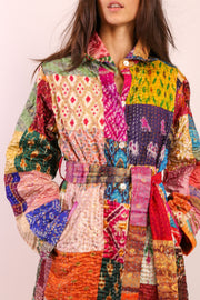 PATCHWORK SILK COAT HILA - sustainably made MOMO NEW YORK sustainable clothing, kantha slow fashion