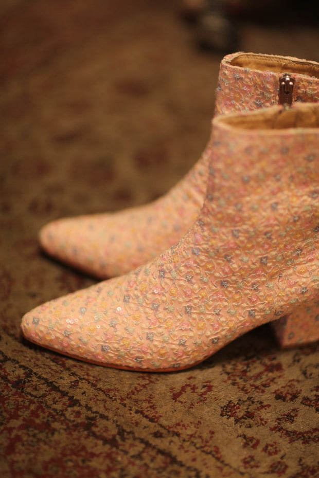 PINK SILK SEQUIN EMBROIDERED BOOTS LEWIS - sustainably made MOMO NEW YORK sustainable clothing, slow fashion