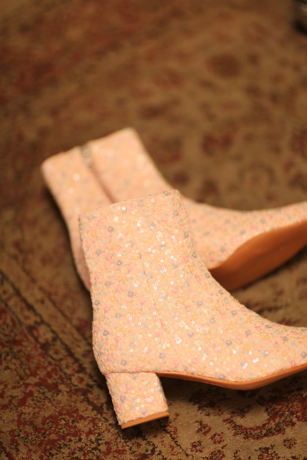 PINK SILK SEQUIN EMBROIDERED BOOTS LEWIS - sustainably made MOMO NEW YORK sustainable clothing, slow fashion