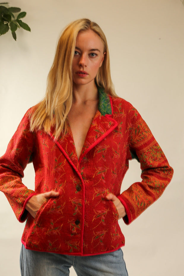 RED KANTHA JACKET ORISA - sustainably made MOMO NEW YORK sustainable clothing, new slow fashion