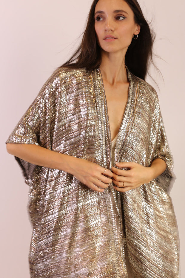 SEQUIN EMBROIDERED SHORT KIMONO MIDI - sustainably made MOMO NEW YORK sustainable clothing, new slow fashion