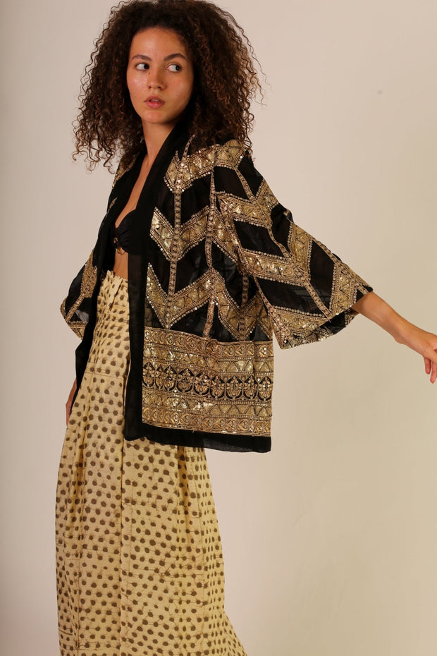 SHORT GOLDEN KIMONO GRETA - sustainably made MOMO NEW YORK sustainable clothing, kimono slow fashion