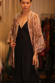 SHORT SILK EMBROIDERED KIMONO LINDA - sustainably made MOMO NEW YORK sustainable clothing, kimono slow fashion
