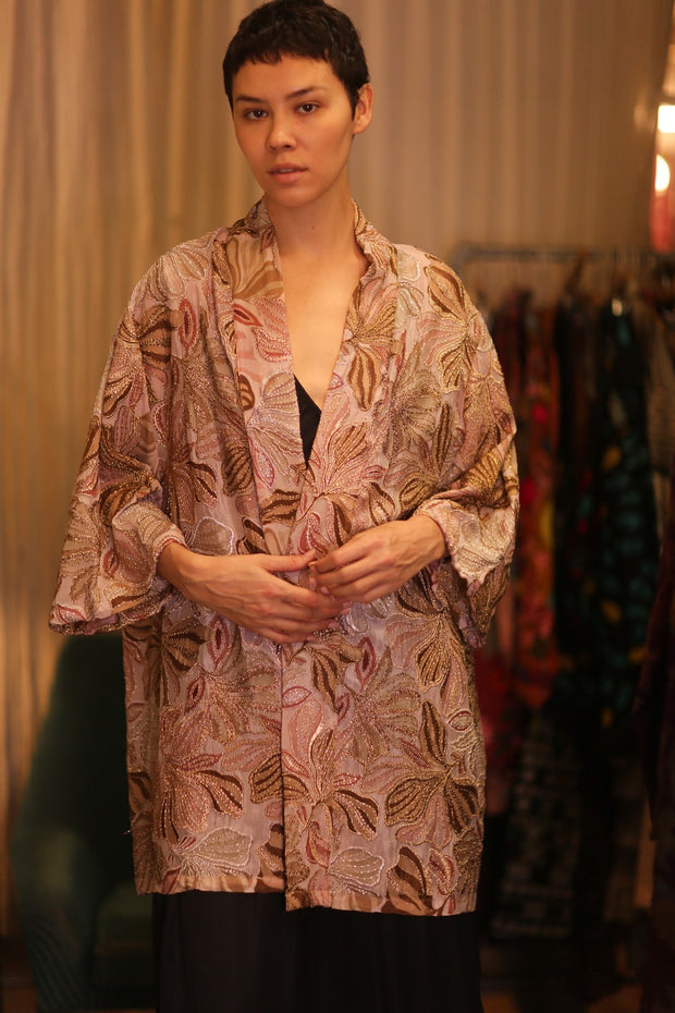 SHORT SILK EMBROIDERED KIMONO LINDA - sustainably made MOMO NEW YORK sustainable clothing, kimono slow fashion