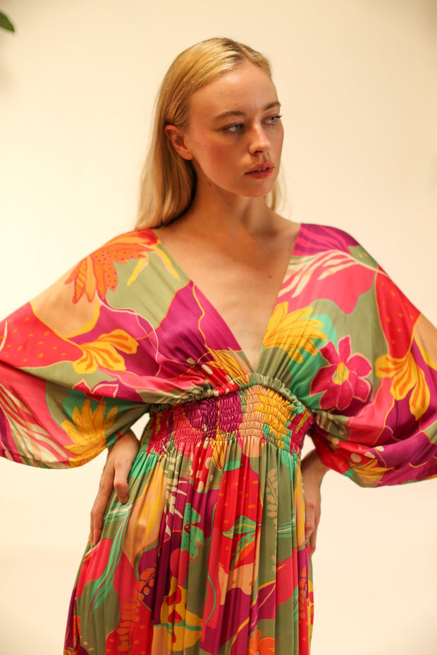 SILK KAFTAN DRESS HILLARY - sustainably made MOMO NEW YORK sustainable clothing, slow fashion