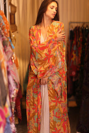 SILK KIMONO PINA ORANGE LEAF - sustainably made MOMO NEW YORK sustainable clothing, handmade slow fashion